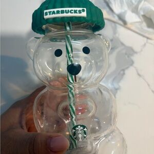 Starbucks Bear Glass with Teal Lid